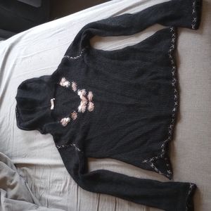 Free People hooded sweater with flowers and embroidery
